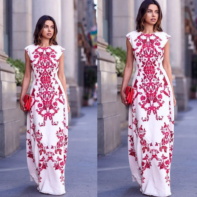 

Stylish Women dress Boho round neck Evening sleeveless Geometry cotton casual Party Summer Dresses one pieces