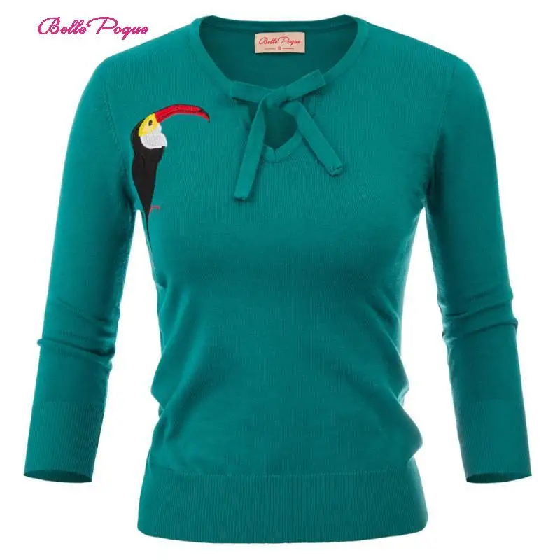 Женский свитер Belle Poque винтажный пуловер в ретро стиле с рукавом 3/4 и вырезом