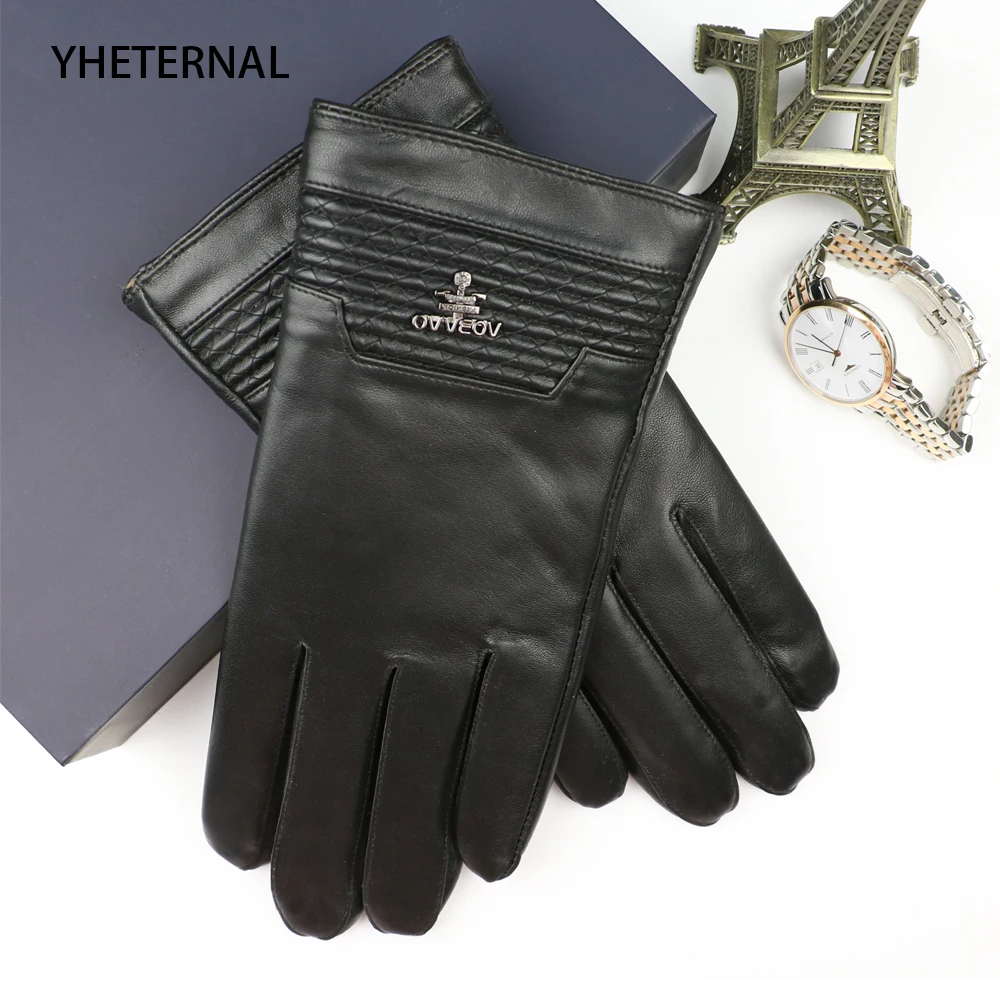 2018 New High-end Men Genuine Leather Gloves Fashion Solid Wrist Sheepskin Gloves Touch Screen Man Winter Warmth Driving Mittens