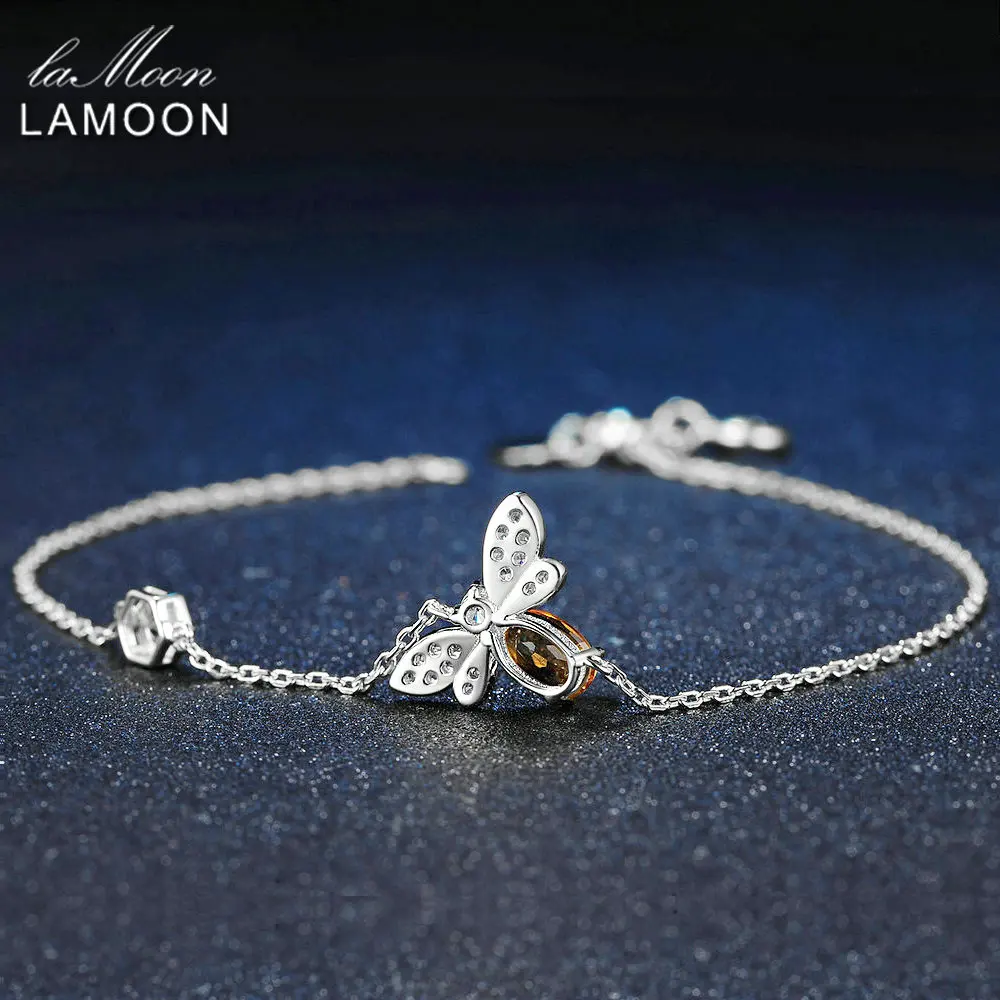 LAMOON Bee 5x7 мм 100% натуральный Овальный цитрин 925 пробы серебряные ювелирные изделия цепочка с покрытием из