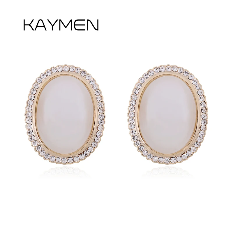 

KAYMEN New Arrivals Gold-tone With White Cat's Eyes Stone Statement Earrings for Women Girls Sweet Cute Exquisite Ear-studs