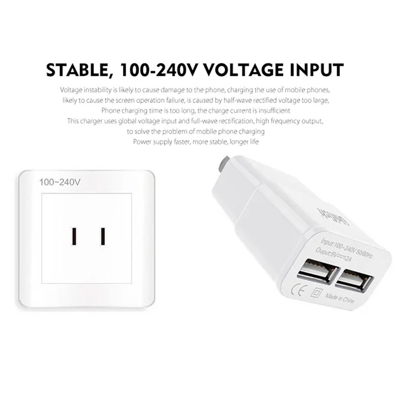 Unifish 5 В 2.0 Dual USB Зарядное устройство для телефона Портативный стабильный Быстрый