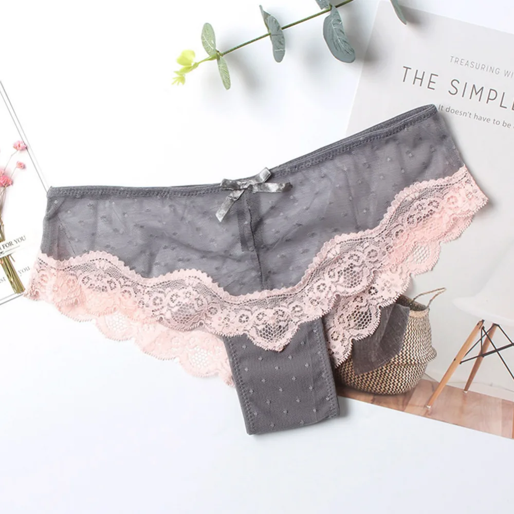 New Arrival Women Briefs Comfy Seamless Sexy Lace Transparence Underwear Panties Black/ Gray/ Red/Brown