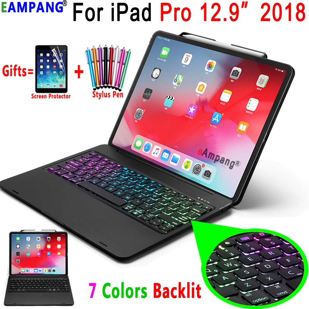 7 цветов bluetooth клавиатура с подсветкой чехол для Apple iPad Pro 12 9 2018 A1876 A2014 A1895 A1983