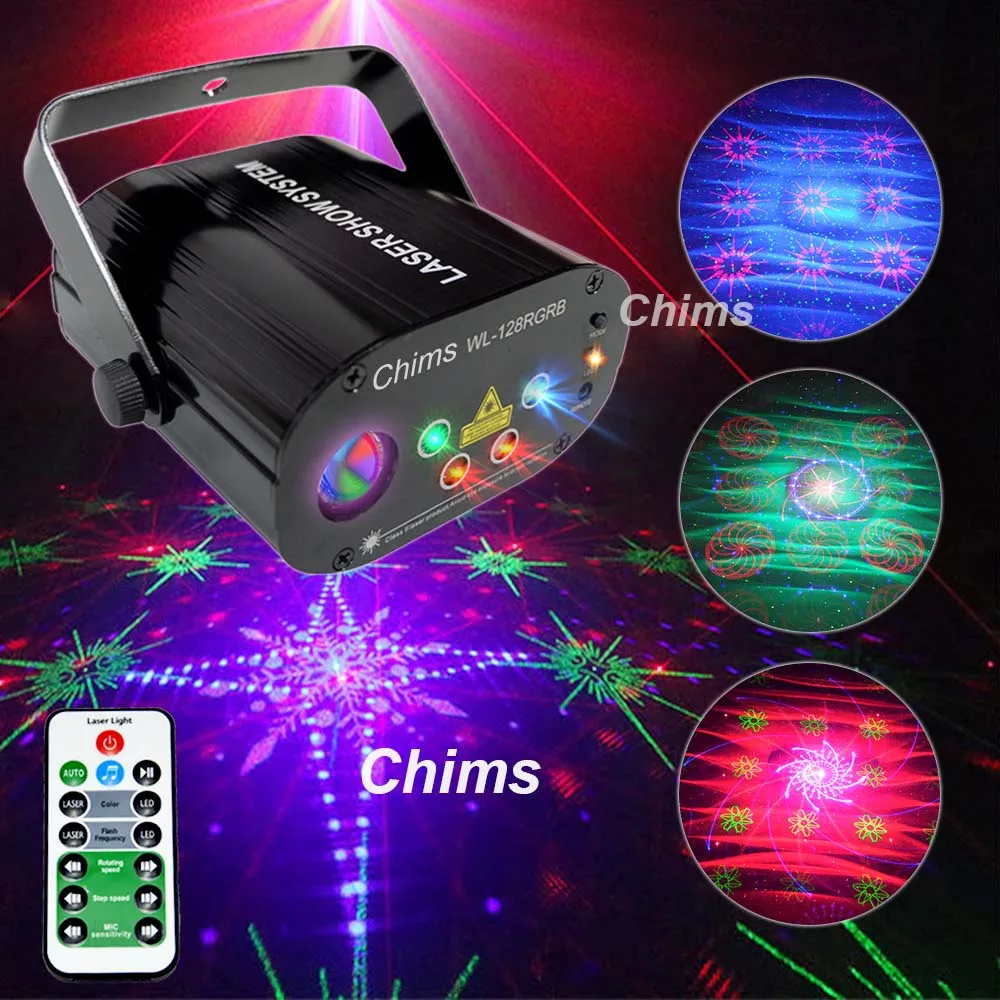 Chims RGB сценический светильник лазерный светильник для вечеринки 96 узор лазерный проектор светодиодный красочный DJ музыка рождество диско шоу танец DJ клуб - Цвет: RGB 128 Patterns