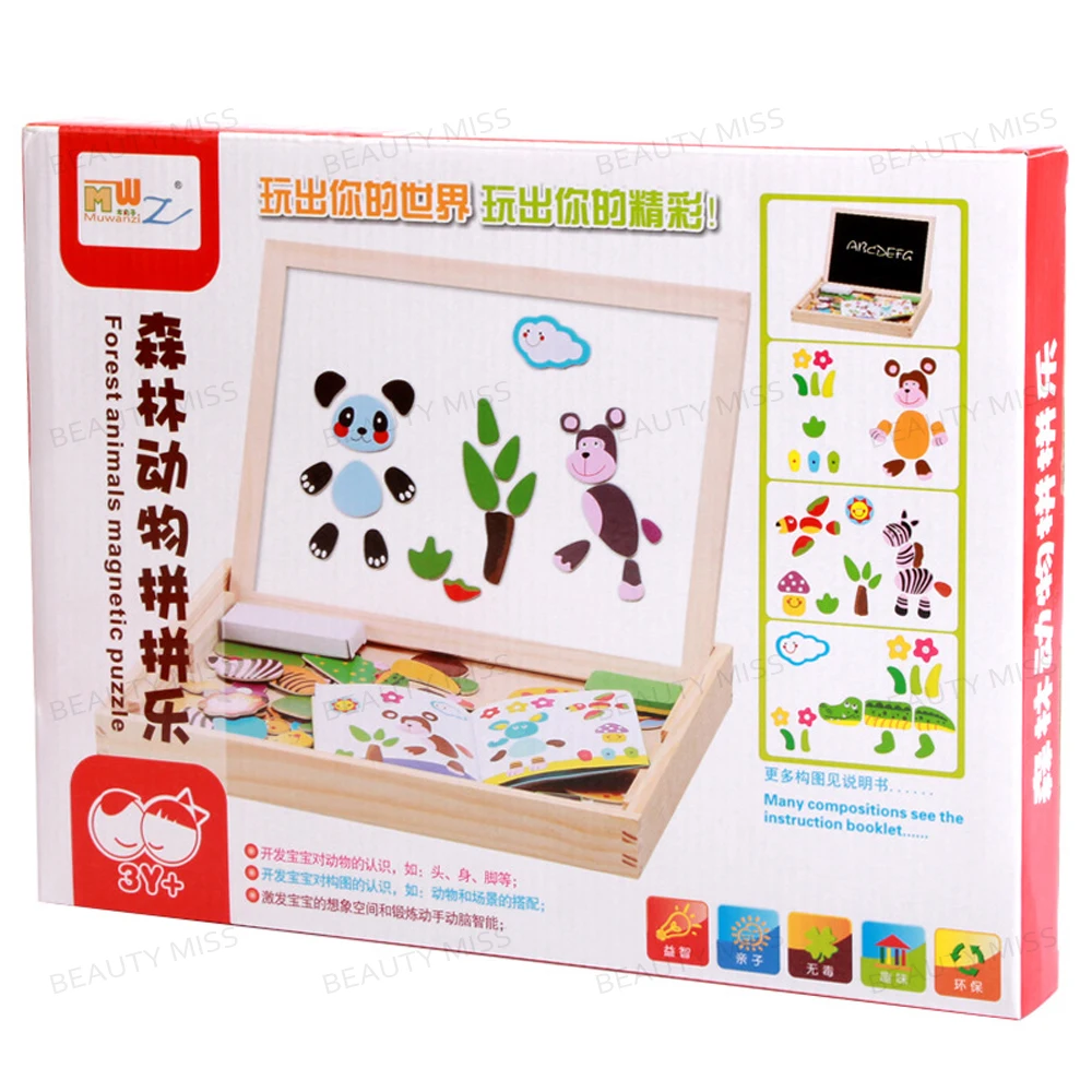 Деревянный магнитный мольберт с изображением лесных животных пазл игрушечная