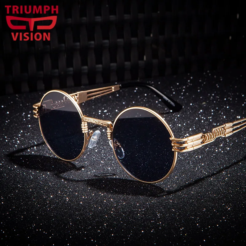 

TRIUMPH VISION Steampunk Vintage Sun Glasses For Women Gold Metal Round Retro Sunglasses Female Brand Designer Shades New