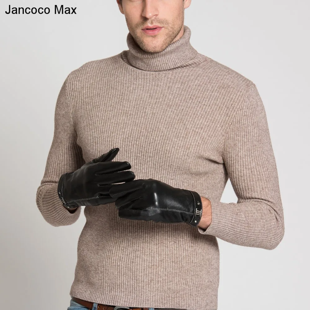 Jancoco Max черные перчатки из натуральной овчины для мужчин модный бренд сенсорный экран открытый варежки Зимние теплые S2024