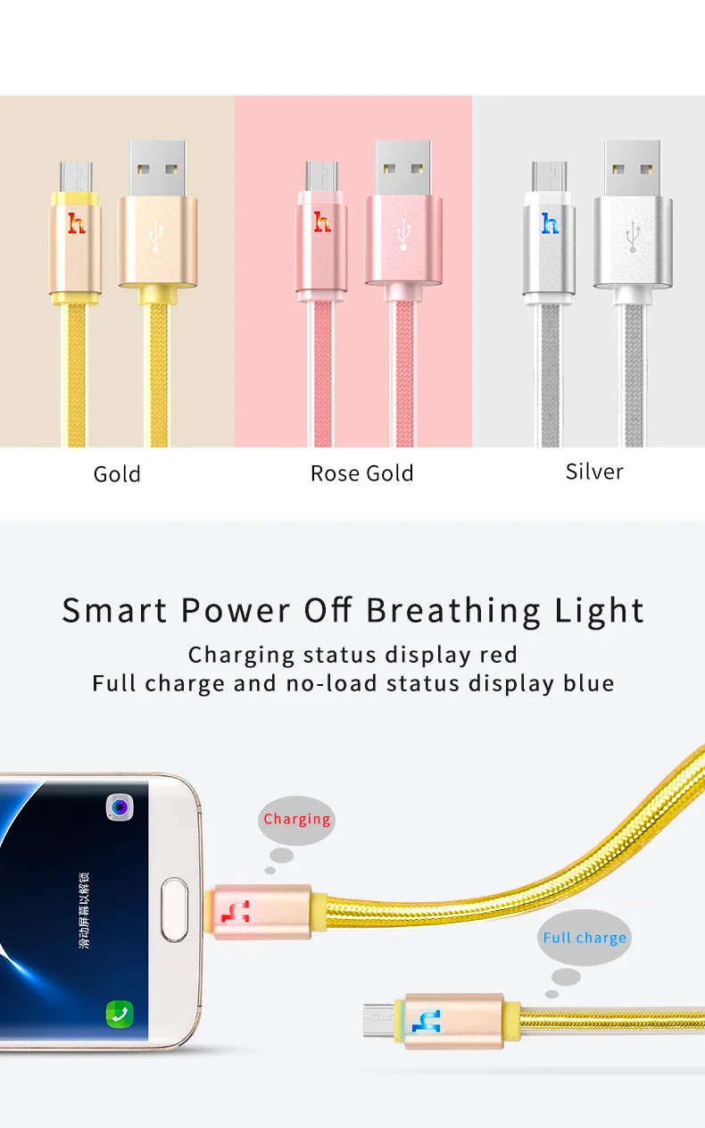 HOCO металлический Плетеный плоский Micro USB кабель светодиодный 2A кабель для быстрой зарядки данных для Xiaomi samsung Android usb зарядный шнур Microusb Новинка