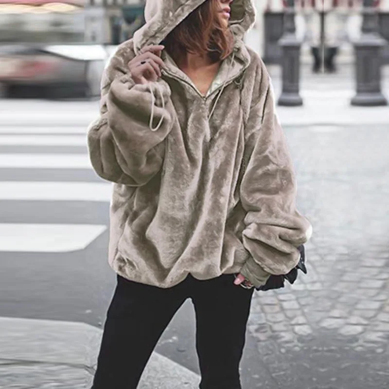 

Autumn Winter Warm Velvet Hoodies Women Long sleeve Oversize Zipper Drawstring Sweatshirt Moletom Tumblr Casual Pullover ey*