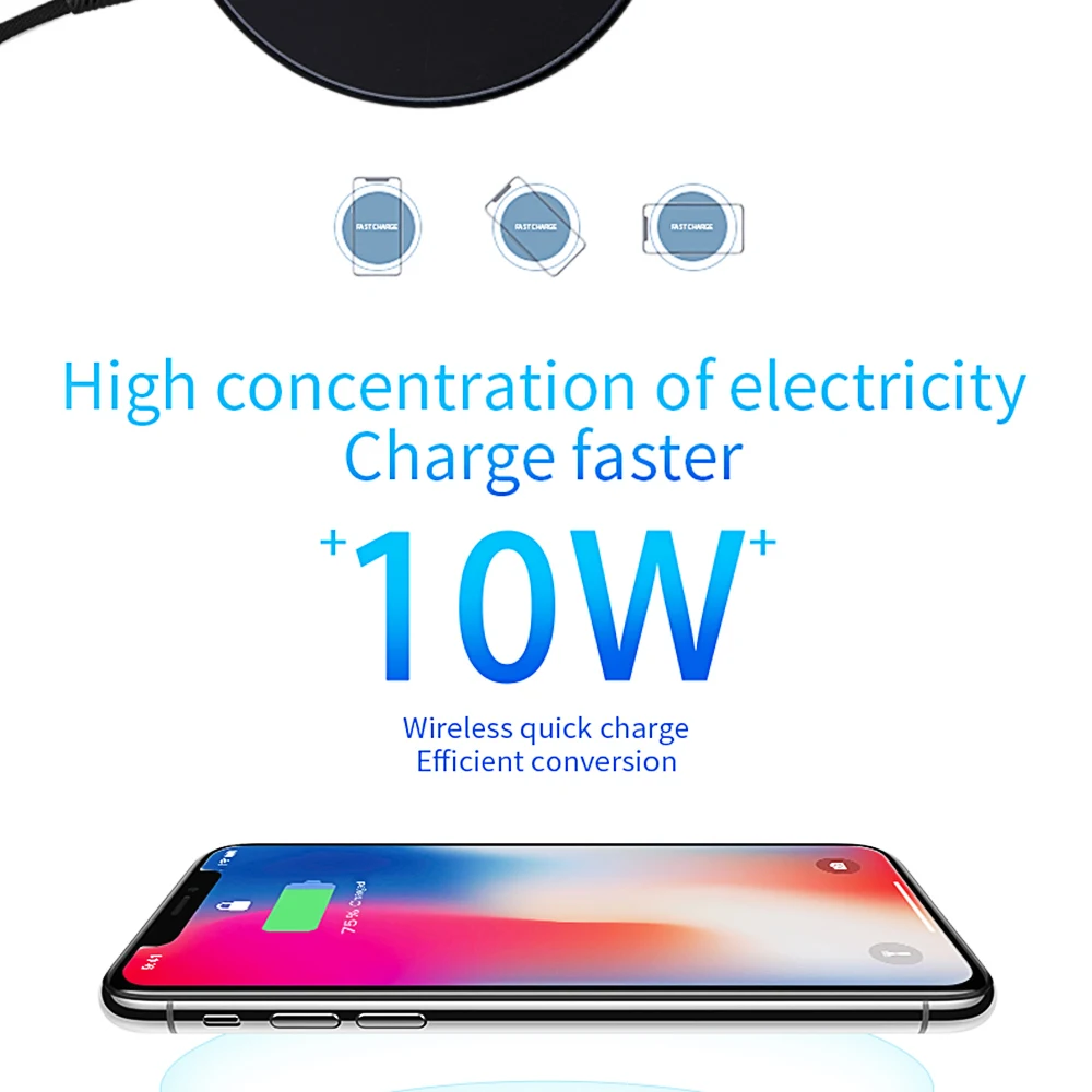 KUNFINE 10 Вт Qi Беспроводное зарядное устройство для iPhone X/8 Видимый быстрый