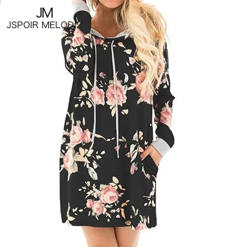 Цветочный Толстовки с принтом Для женщин осень 2017 г. Новинка зимы модные