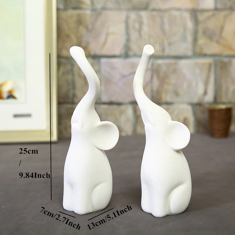 

VILEAD Nature Sandstone White Elephant Lovers Figurines Miniatures Wedding Decoration Elephant Animal Statuettes Creative Gifts