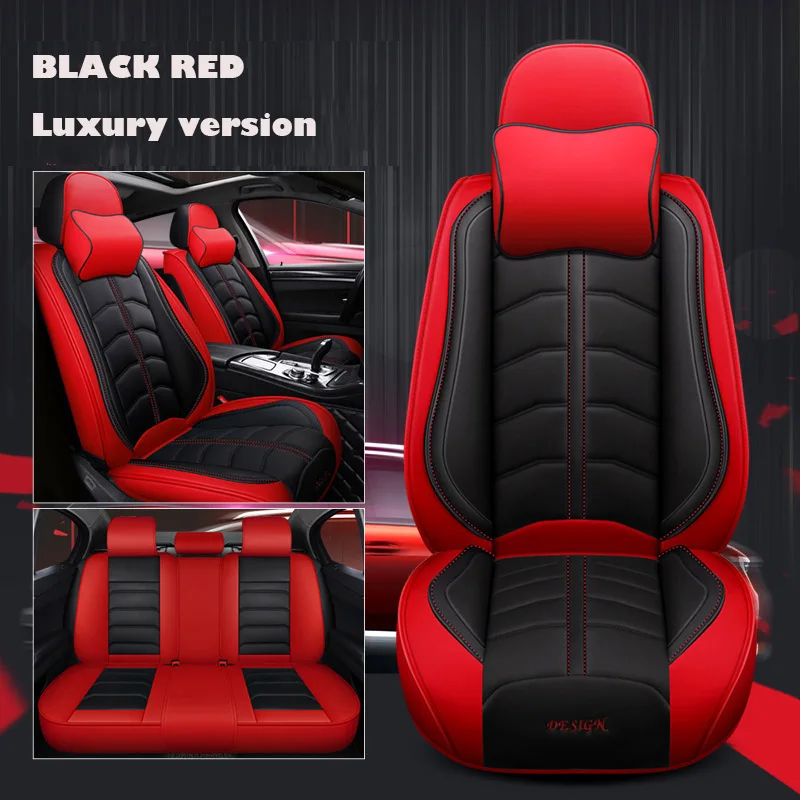 BLACK RED LUX Универсальные автомобильные чехлы из искусственной кожи для chevrolet lacetti captiva sonic spark cruze аксессуары niva aveo epica Авто stylin - Название цвета: BLACK RED LUX