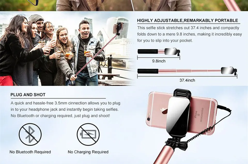 FGCLSY металлическая Проводная селфи-Палка с Bluetooth, дистанционный складной штатив, портативный выдвижной монопод для iphone 6s iOS