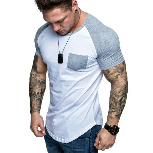 Мужская футболка Повседневная облегающая с коротким рукавом и о вырезом два