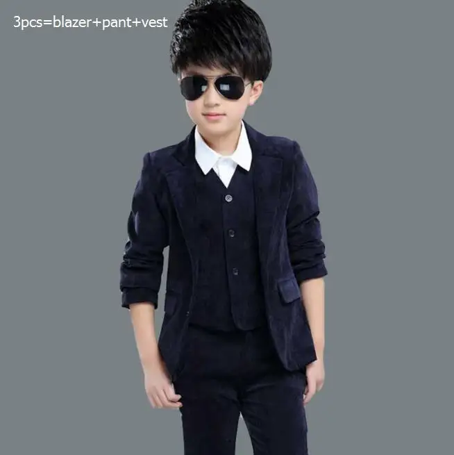 navyblue3pcs Weoneit/торжественный костюм для мальчиков с цветочным принтом; платье для свадебной вечеринки; детский Блейзер; жилет; брюки; рубашка; 4 предмета; детский смокинг; костюм для выступлений на выпускной - Цвет: navyblue3pcs