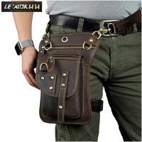 quality leather men design casual 8tablet messenger sling bag multifunction fashion travel waist belt pack leg drop bag 2141