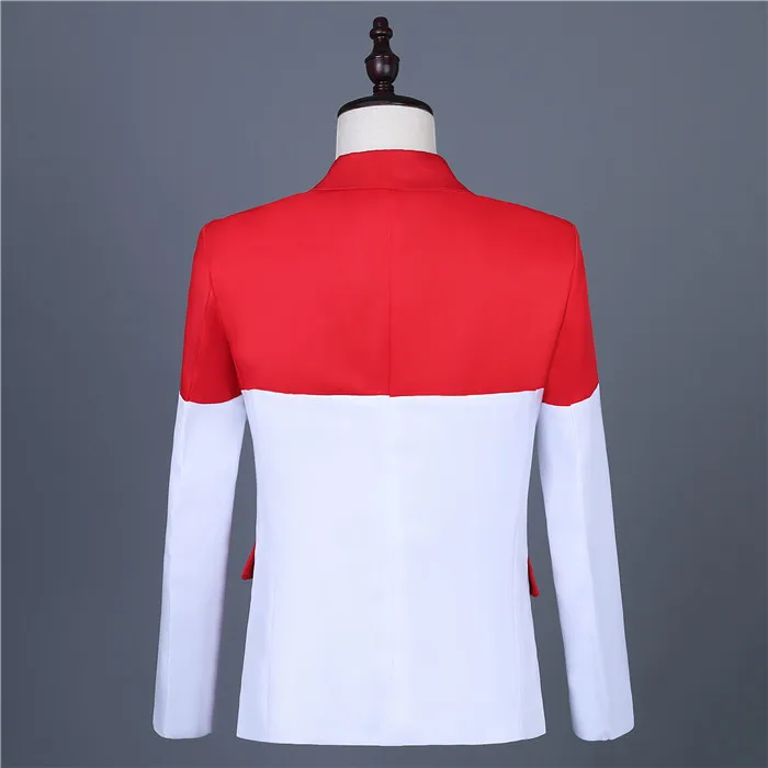 Red-White Stitching Blazers Set One Button Slim Fit Tuxedo Suit Men's Wedding Groomsmen Dress Singer Group Performance Costumes