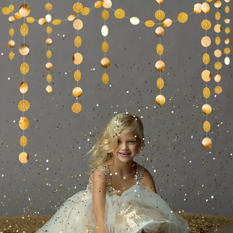 round gold 4M Twinkle Star Snowflake Paper Garlands Pendant Ornaments Christmas Decorations for Home New Year Noel Accessories Navidad - Цвет: round gold