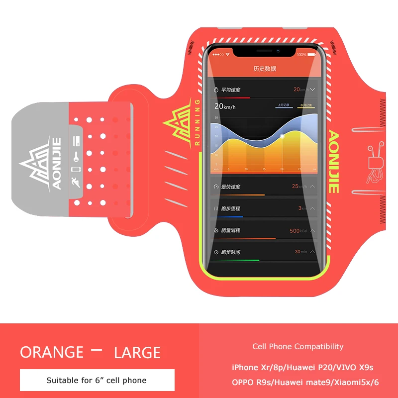 Orange L Size AONIJIE нарукавная сумка для мобильного телефона, нарукавная Повязка для занятий спортом, бега, водонепроницаемый чехол для бега, держатель для фитнеса, тренажерного зала A892S - Цвет: Orange L Size