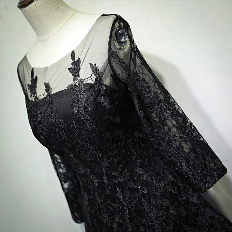 Черные кружевные коктейльные платья до колена с длинным рукавом для женщин