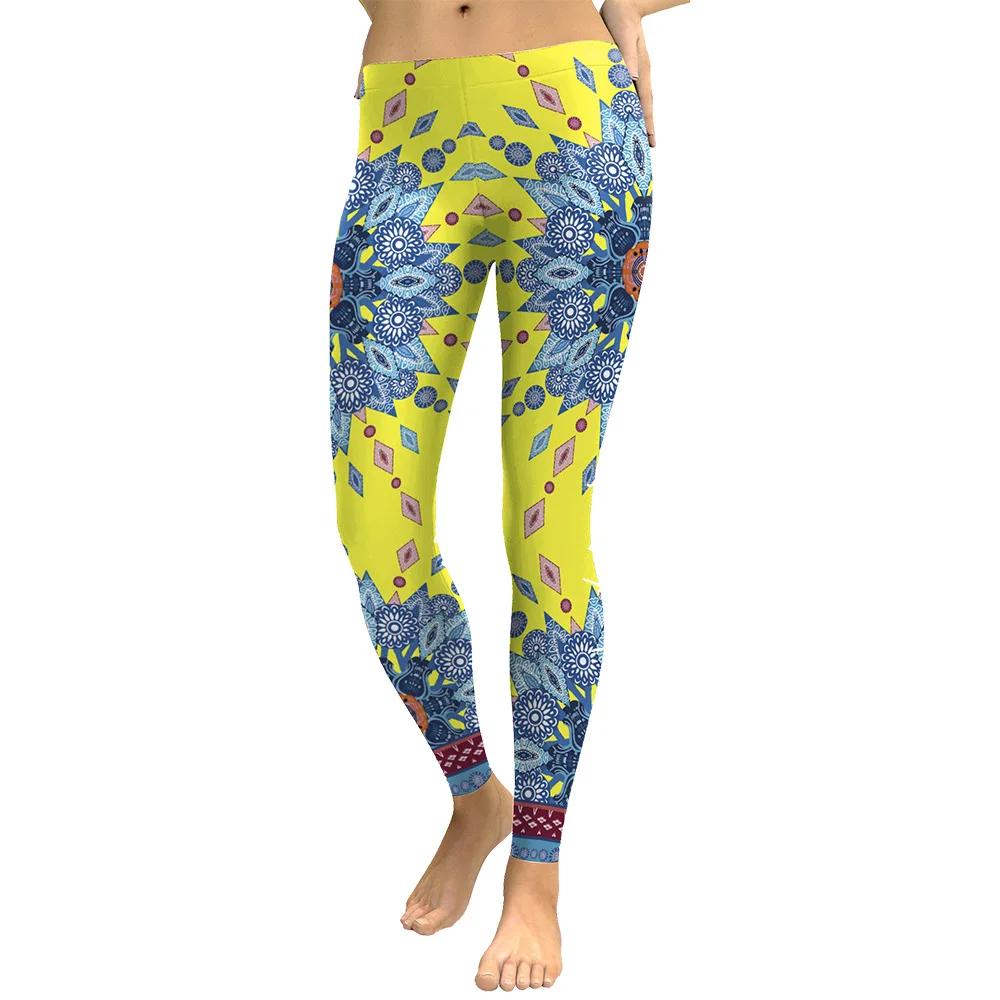 JIGERJOGER 2017 Compression tight elastic pants ropa deportiva hombre gym workout fitness legging Yellow Garter Mandala leggings | Спорт и