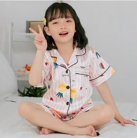 Белый Шелковые Детские пижамы с героями мультфильмов для девочек, комплект года, Осенние комплекты одежды для сна с длинными рукавами для девочек пижамные комплекты для мальчиков, комплект домашней одежды для детей - Цвет: Белый