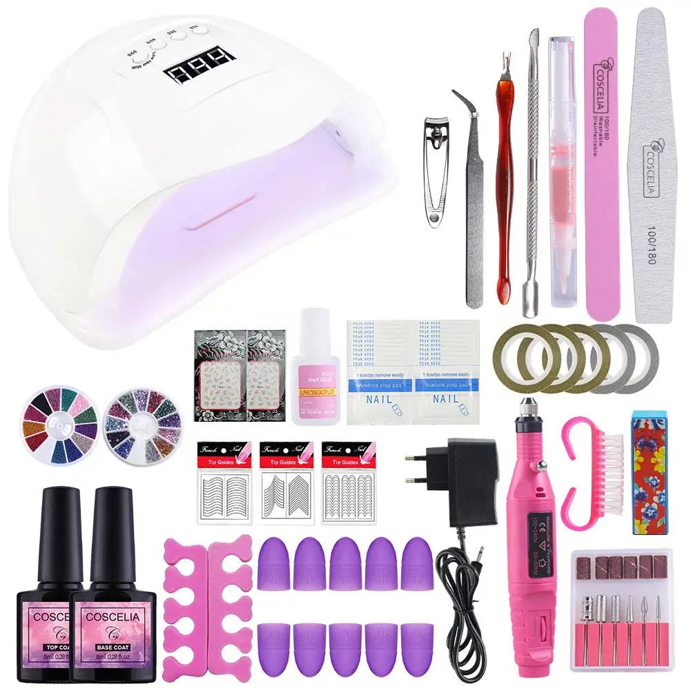 Nail Art Tool 12/72W UV Lamp& 2 Color Soak Off Gel Nail Top Base Coat Gel Nail Polish Kit Manicure Sets& Kits Varnish Set - Цвет: 80W Nail Lamp Kit 1