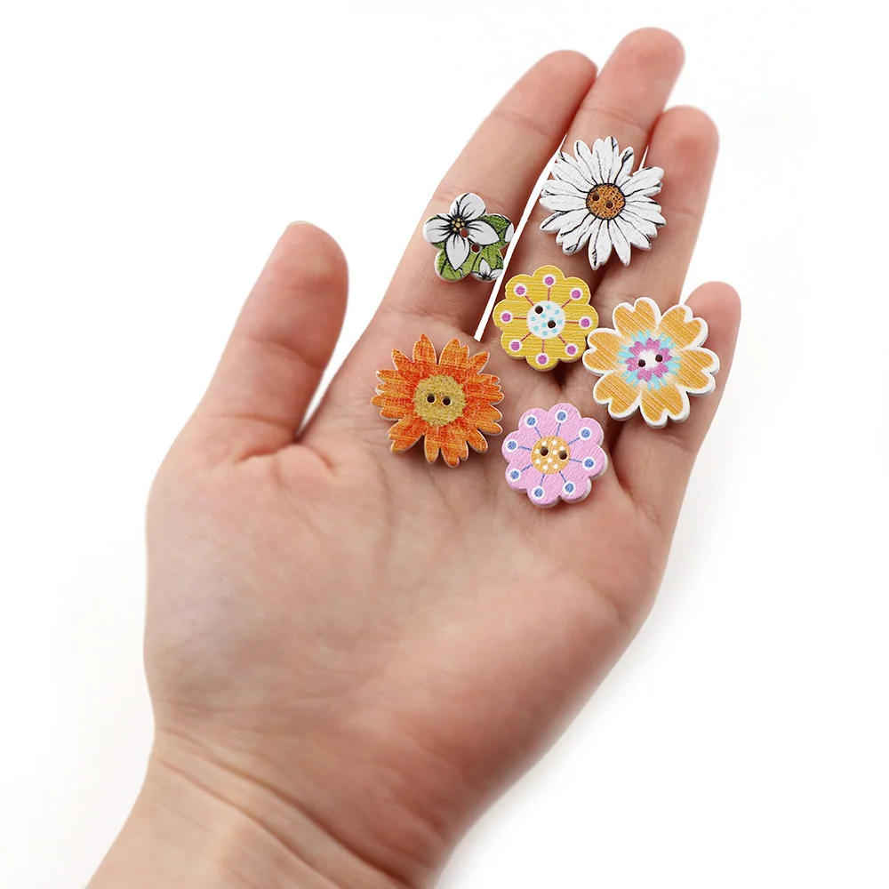 Высокое качество пуговицы из натурального дерева разноцветные смешанные цветы