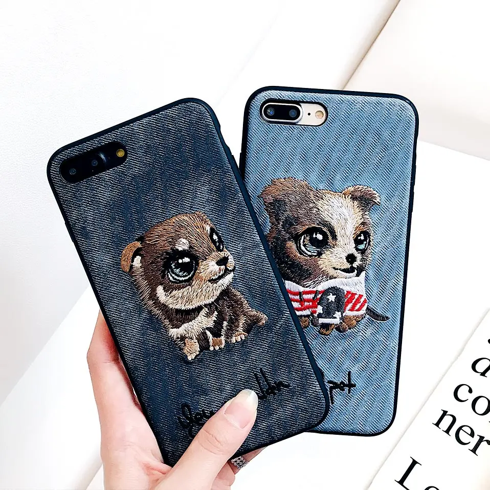 Embroidered dog phone case For iPhone 6 6S 7 8 Plus iphone Funda X XR XS MAX Drop-proof Back Covers |