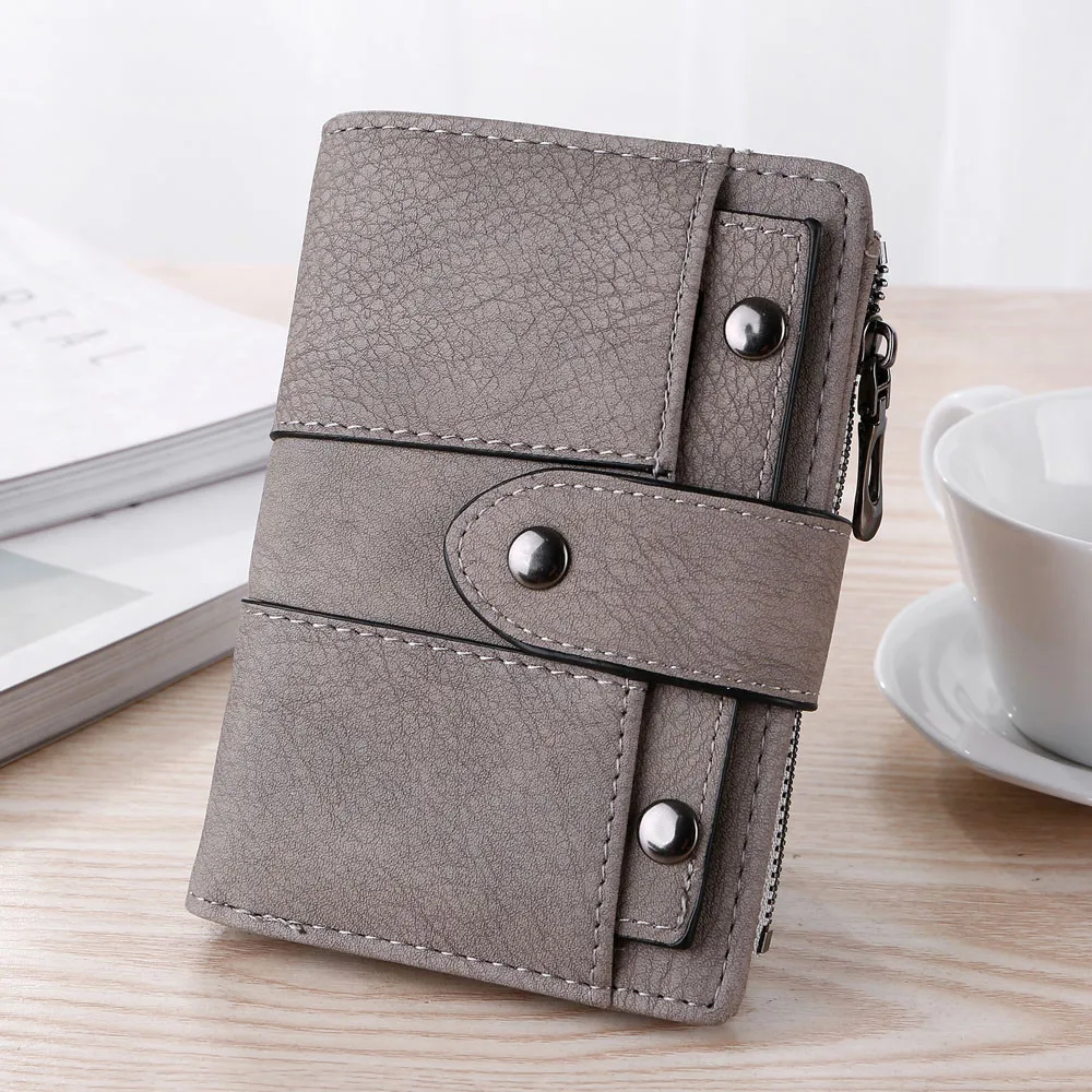Women Simple Retro Rivets Short Wallet Zipper& Hasp Durable Money Clip Credit Card Wallet Monederos Para Mujer#BL5