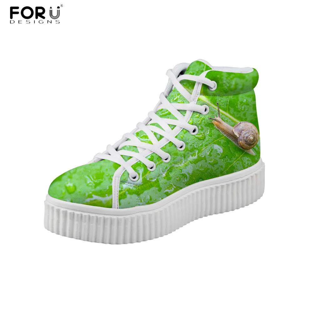 FORUDESIGNS/забавная женская повседневная обувь на платформе с принтом улитки Женские