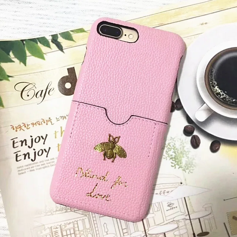 Luxury Fashion brand Classic 3D Metallic Honey Bee Card soft Leather hard phone case for iphone6 7 8plus X XR XS Max cover |