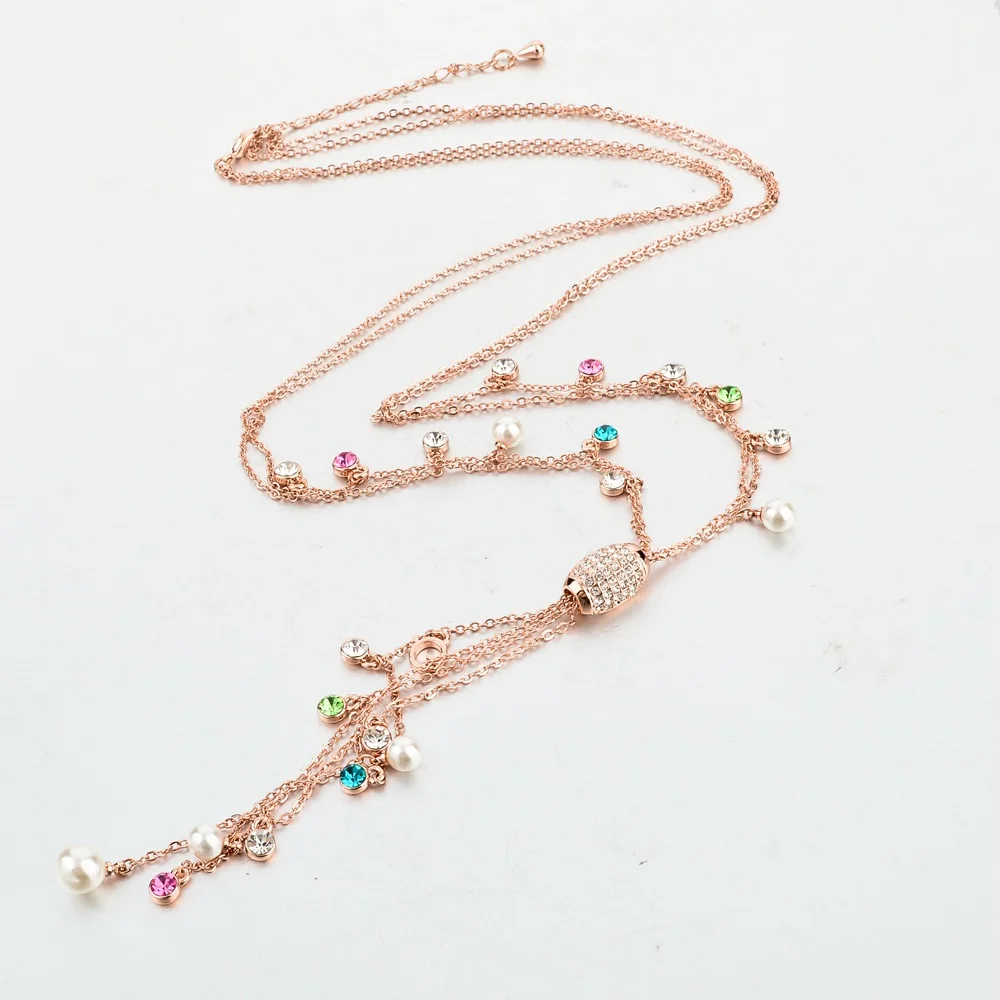 Женское многоцветное колье с подвеской в виде кисточки LongWay длинное золотистого