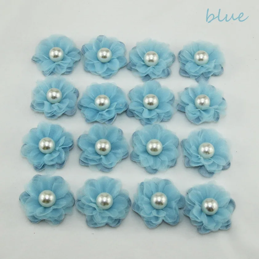 blue 24 шт./пакет ручной работы DIY для создания искусственных цветов 4 см Шифоновый Цветок для волос для самостоятельного изготовления невесты украшение в виде свадебного букета, украшенное цветами и бусинами - Цвет: blue