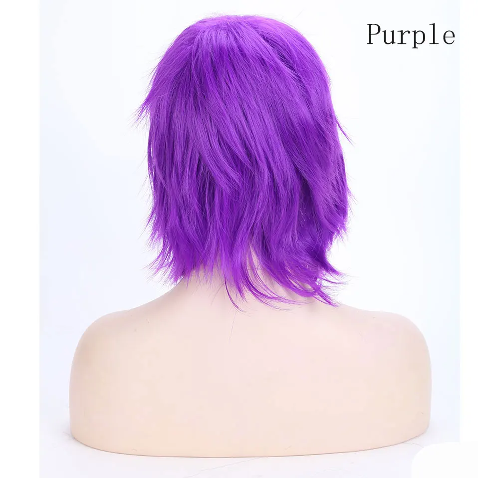 purple SNOILITE короткий парик для косплея Красный Розовый Синий Коричневый Белый Серый волосы парики Синтетический прямой костюм парик для рождественской вечеринки - Цвет: purple