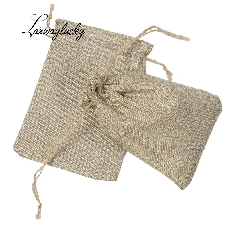 

50pcs 13x18cm Drawstring Gift Bags Wedding Christmas Party Favors Packing Pouch Natural Jute Burlap Bag Small Jewelry Pouches