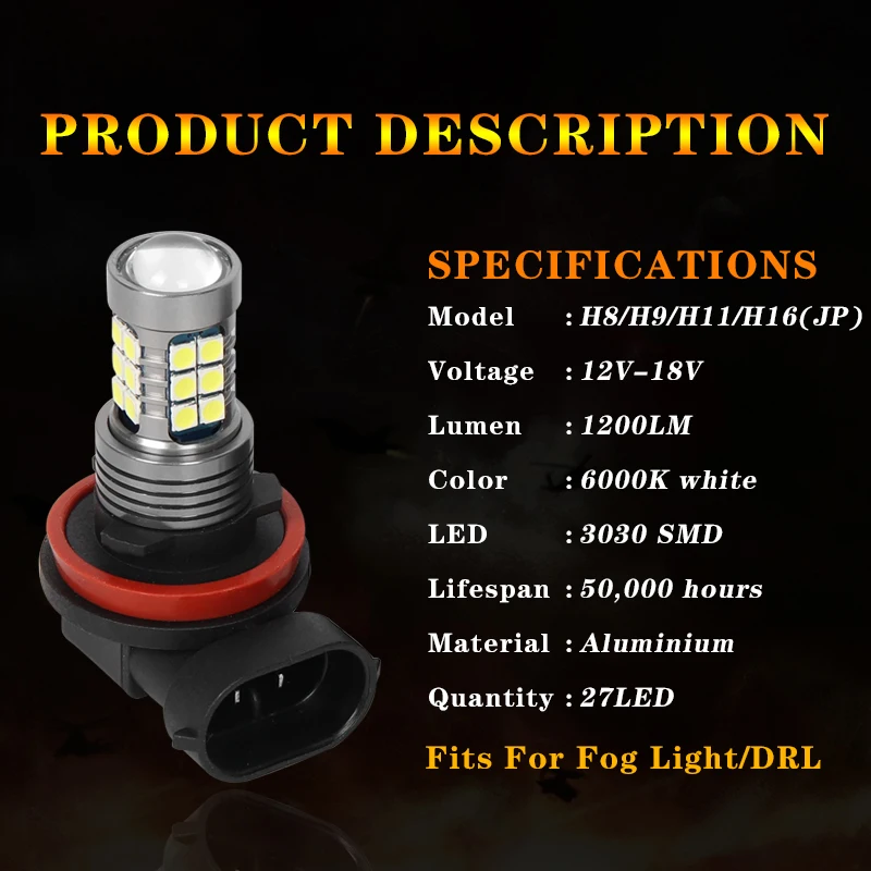 2X H8 LED Fog Light Bulb Auto Car Driving Drl Lamp Bulbs No Error Canbus Decoders For Skoda Fabia Superb Yeti Octavia 2015 | Автомобили и