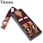 Yienws мужские подтяжки для брюк бордовые винтажные кожаные подтяжки для мужчин 6 пуговиц брюки на подтяжках 125 см YiA059
