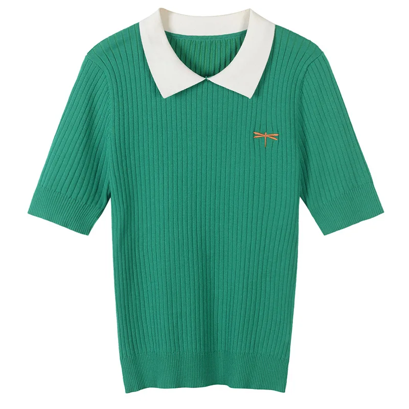 Новинка весна лето 2018 модная рубашка поло с лацканами и вышивкой в виде стрекозы