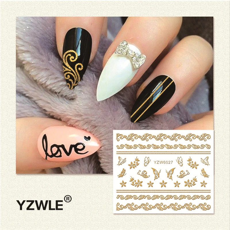 YZWLE 1 лист Горячие золотые стикеры 3D на ногти Nail Art DIY ногтей декоративные наклейки фольга обертывания Маникюр Инструменты для укладки(YZW-6027