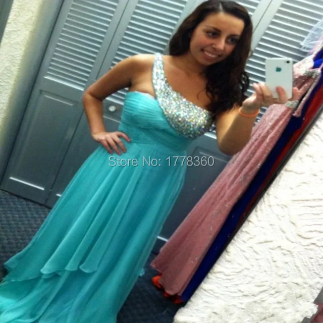 Мода Одно Плечо Вечерние Платья 2017 Длинные Line С Кристаллами Платье Партии vestido де