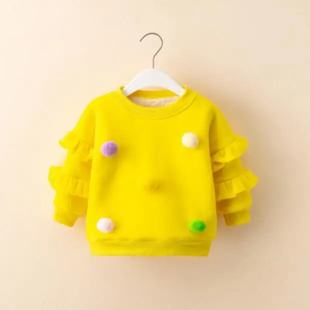 yellow Брендовые Топы с капюшоном для маленьких девочек, одежда с помпонами, осенне-зимний свитер с длинными рукавами кашемировое пальто Одежда для детей, шерстяные пальто - Цвет: yellow