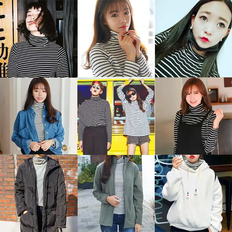Women's Clothing High Quality Autumn Shirt Stripes Hoodies Sweatshirts Casual Black White Striped Thin Bottoming T-shirts | Женская