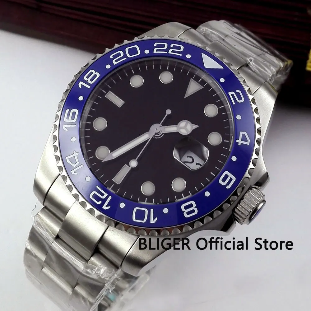 

Sapphire Crystal 43mm Black Sterile Dial Blue Ceramic Bezel Luminous Marks Miyota Automatic Movement Men's Watch B306