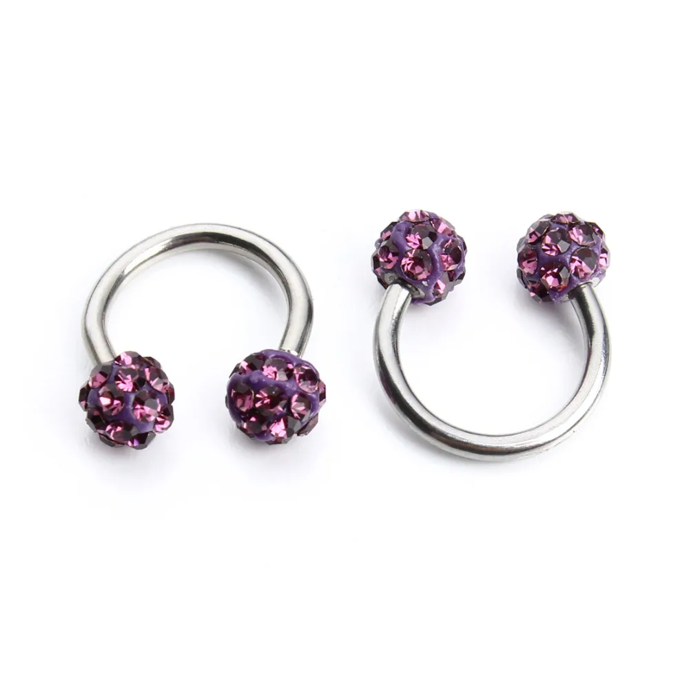 

LOULEUR 1pcs Stainless Steel Nose Rings Studs Doubal Ball Crystal Horseshoes Barbell Fake Nose Rings Body Piercing Jewelry
