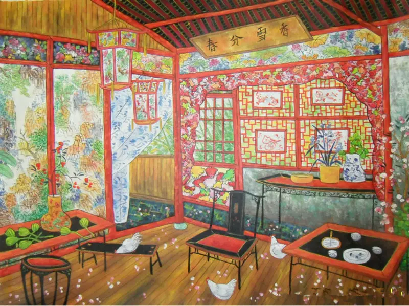 

Hand Painted Oil Canvas Painting Chinese Painter FangXiang Classical Garden Painting Modern Wall art picture Home decor #860