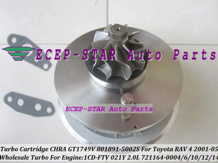 Турбокартридж CHRA GT1749V 721164 801891 -5002S 17201-27040 Турбокомпрессор для TOYOTA RAV4 D4D Avensis Picnic Previa