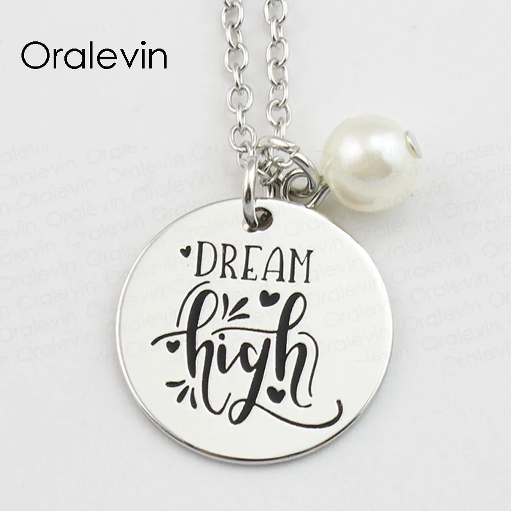 

DREAM HIGH Inspiration hand stamped Engraved Accessories Charms Custom Pendant Necklace Gift Fashion Jewelry,10Pcs/Lot, #LN750